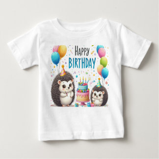 Camiseta Para Bebê Feliz Aniversário dos Hedgehogs Gerados