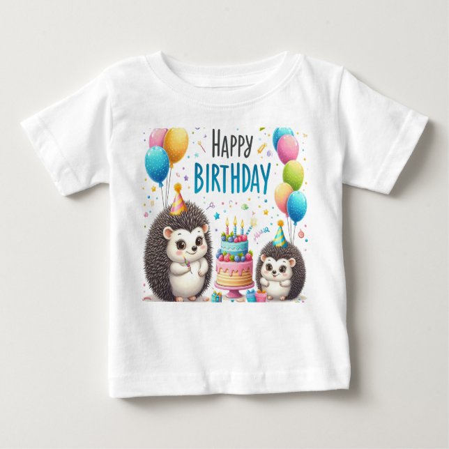 Camiseta Para Bebê Feliz Aniversário dos Hedgehogs Gerados (Frente)