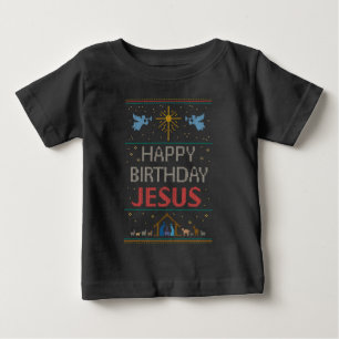Camiseta Para Bebê Feliz Aniversário Jesus Feio Feliz Suor de Natal