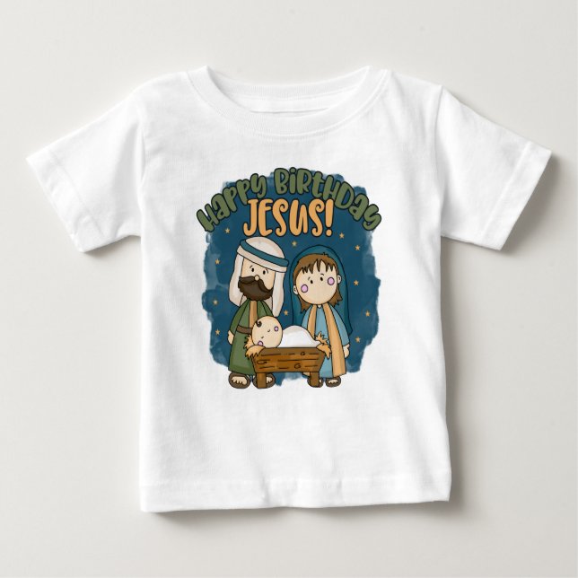 Camiseta Para Bebê Feliz aniversário Jesus T Shirt (Frente)
