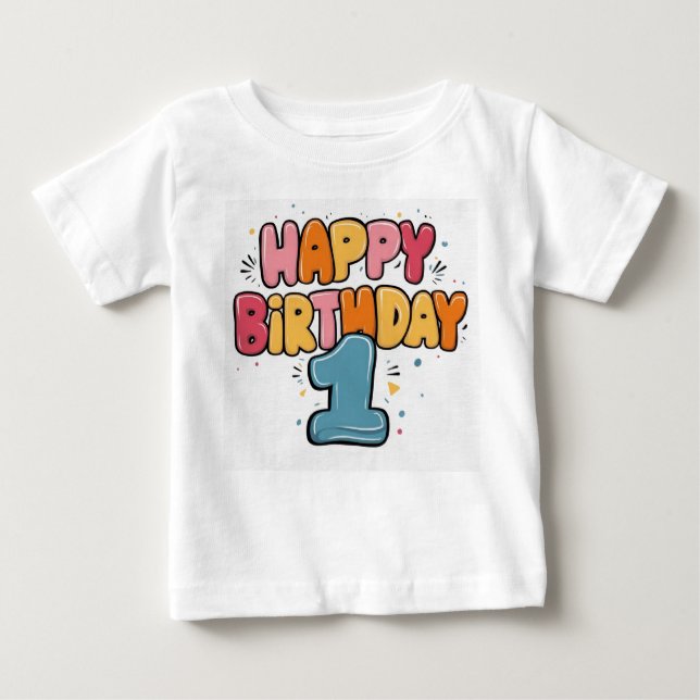 Camiseta Para Bebê Feliz aniversário menino - 1º aniversário (Frente)