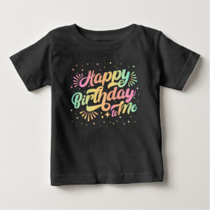Camiseta Para Bebê Feliz Aniversário para Mim Tipografia Arco-íris