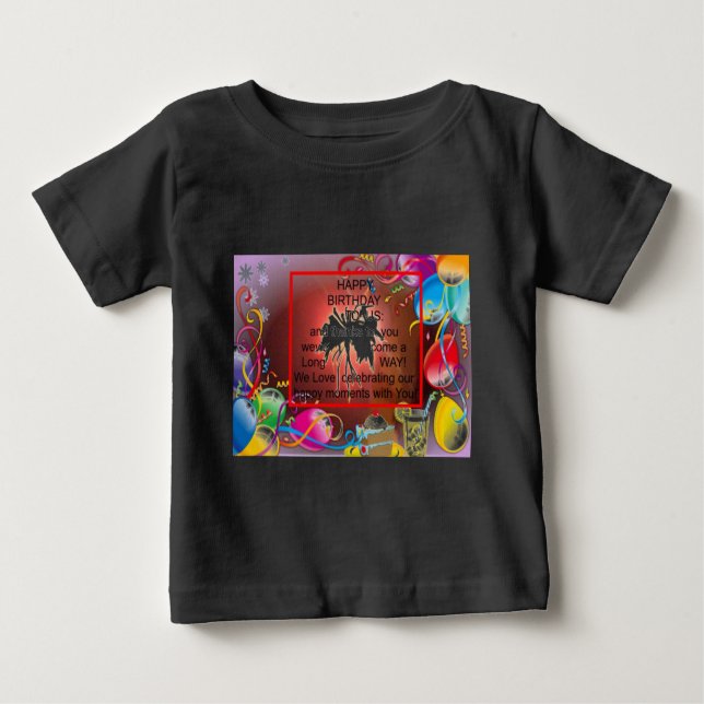 Camiseta Para Bebê Feliz aniversário para nós, Impressão de Arte (Frente)