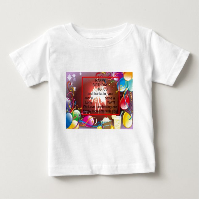 Camiseta Para Bebê Feliz aniversário para nós, Impressão de Arte (Frente)
