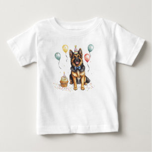 Camiseta Para Bebê Feliz Aniversário Pastor Alemão
