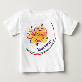 Camiseta Para Bebê Feliz Aniversário Personalizado Nome Moderno para
