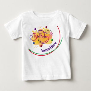 Camiseta Para Bebê Feliz Aniversário Personalizado Nome Moderno para
