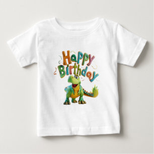 Camiseta Para Bebê Feliz Aniversário Saudações de Dinossauro – Festa