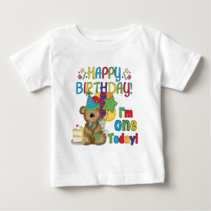 Camiseta Para Bebê Feliz aniversário Teddy Bear 1rua T-shirts e prese