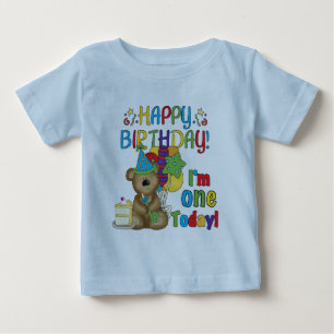 Camiseta Para Bebê Feliz aniversário Teddy Bear 1rua T-shirts e prese
