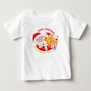 Camiseta Para Bebê Feliz ano novo Santa Claus