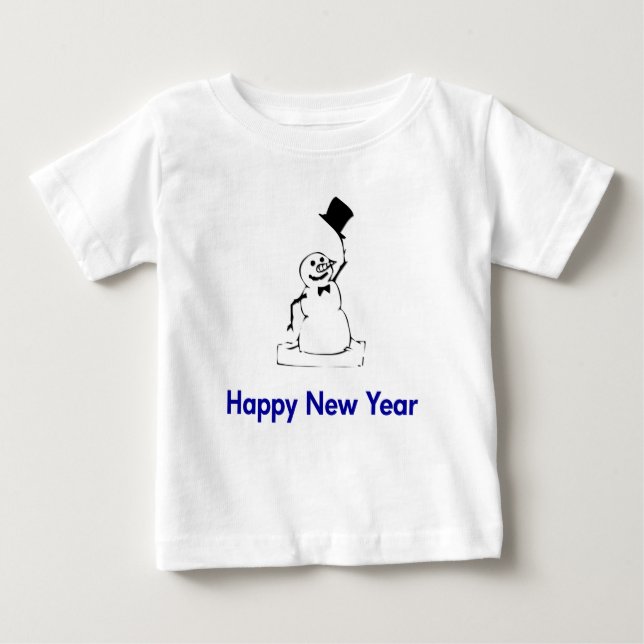 Camiseta Para Bebê Feliz ano novo Snowman (Frente)