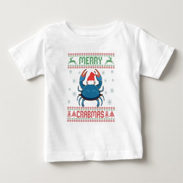 Camiseta Para Bebê Feliz Caranguejo Engraçado Feio Doce De Natal (Frente)