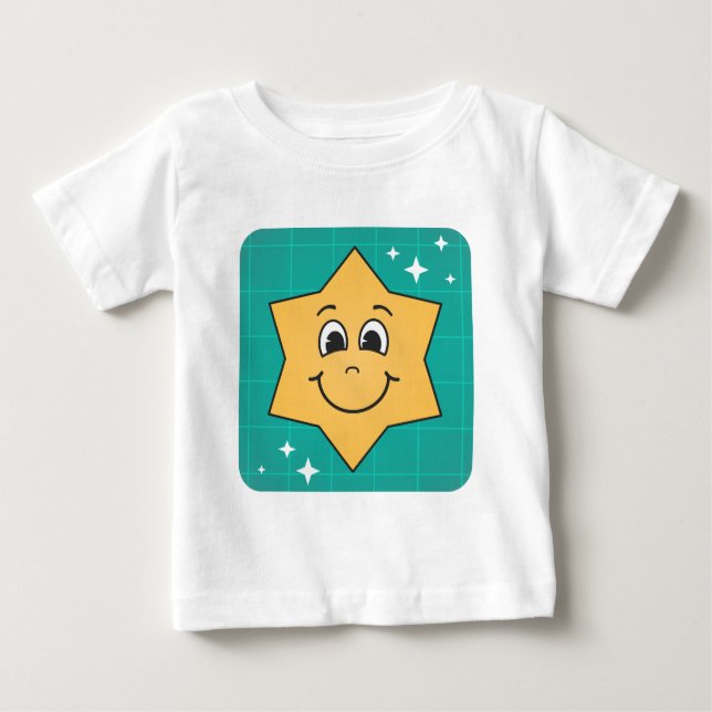 Camiseta Para Bebê Feliz cartoon star sorridente design de Natal (Frente)