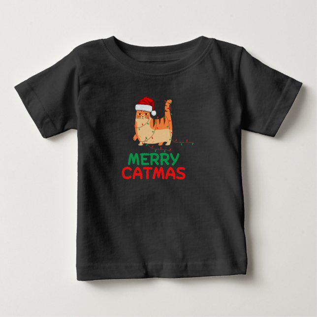 Camiseta Para Bebê Feliz Catmas Natal Engraçado T-Shirt (Frente)