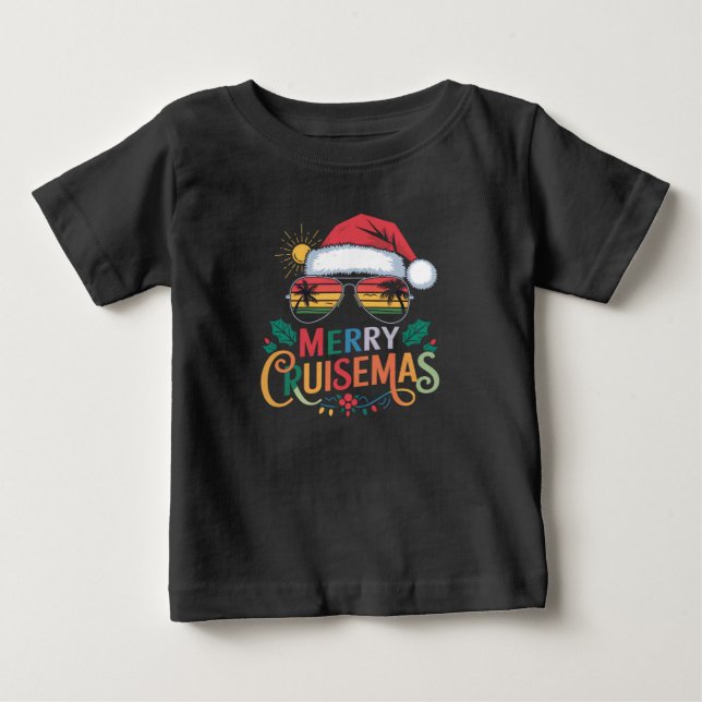 Camiseta Para Bebê Feliz Cruisemas 2024 Papais noeis de Natal Reindee (Frente)