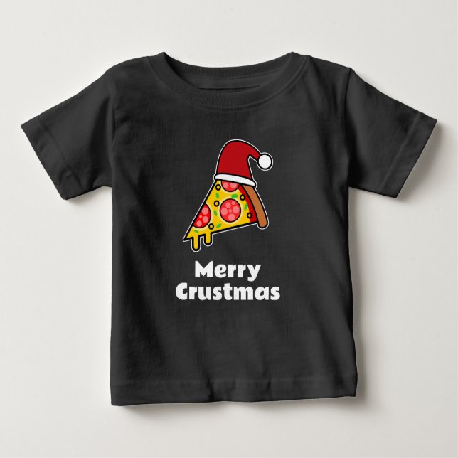 Camiseta Para Bebê Feliz Crustmas FUNNY PIZZA SLICE PAPAIS NOEIS (Frente)