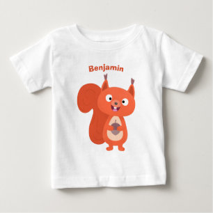 Camiseta Para Bebê Feliz desenho animado de esquilo vermelho