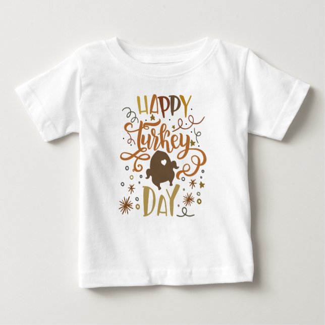 Camiseta Para Bebê Feliz Dia da Turquia Dia de outono Dia de Ação de  (Frente)