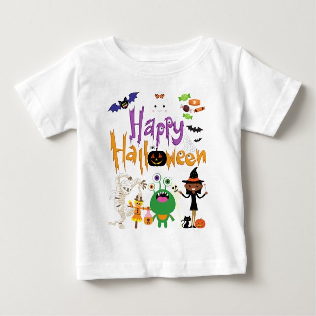 Camiseta Para Bebê Feliz Dia das Bruxas Crianças Bonitas e Loucas (Frente)