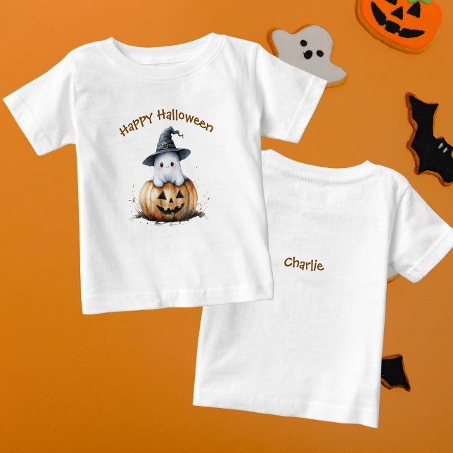 Camiseta Para Bebê Feliz Dia das Bruxas Fantasmas de Casaca Pumpkin (Criador carregado)