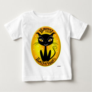 Camiseta Para Bebê Feliz Dia das Bruxas, Gato com estrelas