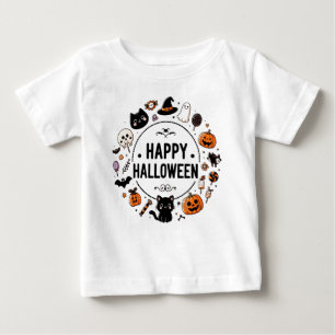 Camiseta Para Bebê Feliz Dia das Bruxas Gato de Abóbora Teto