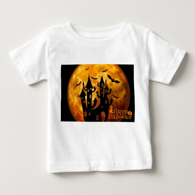 Camiseta Para Bebê Feliz Dia das Bruxas (Lua Cheia) (Frente)