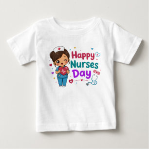 Camiseta Para Bebê Feliz dia das enfermeiras heróis de uniforme