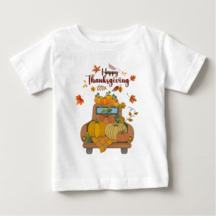 Camiseta Para Bebê Feliz Dia de Ação de Graças Caminhão de Abóbora