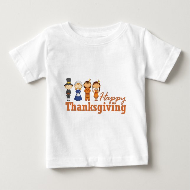 Camiseta Para Bebê Feliz Dia de Ação de Graças com Peregrino Nativo A (Frente)