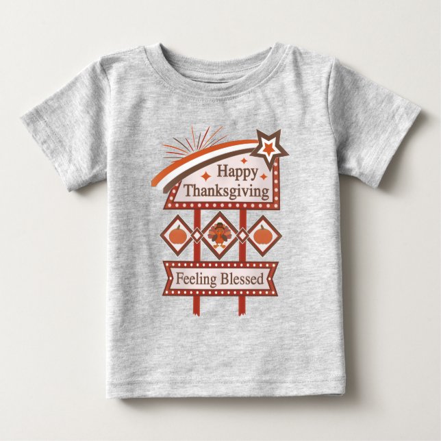 Camiseta Para Bebê Feliz Dia de Ação de Graças Sentido Bênção - Sinal (Frente)