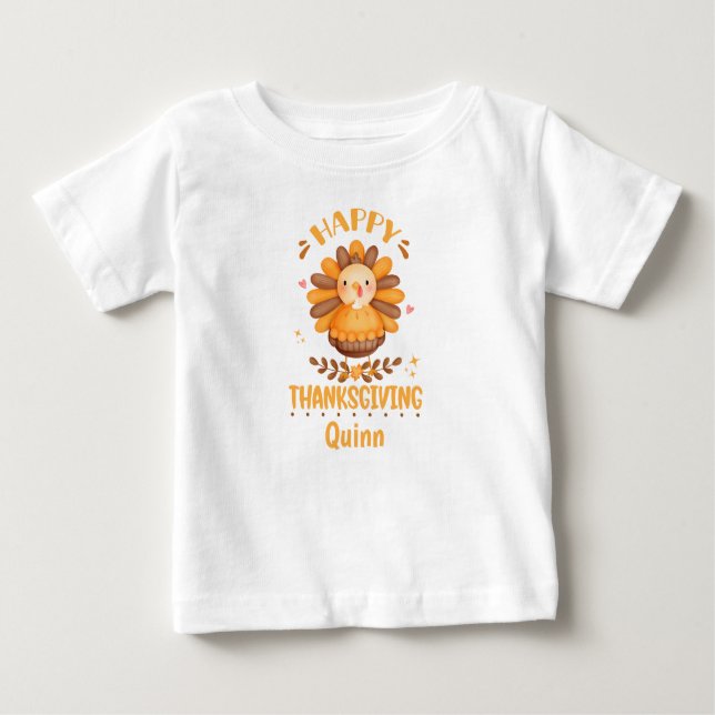 Camiseta Para Bebê Feliz Dia de Ação de Graças T-Shirt Personalizada  (Frente)