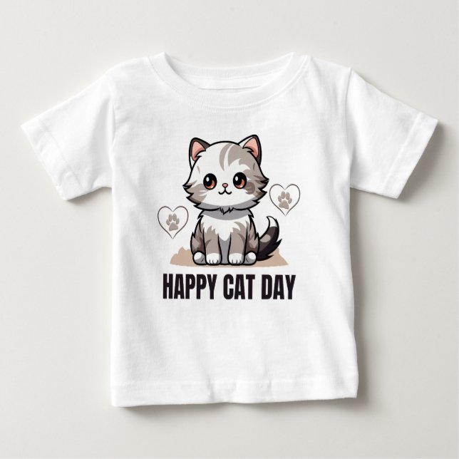 Camiseta Para Bebê Feliz dia de gato, bebê T-Shirt (Frente)