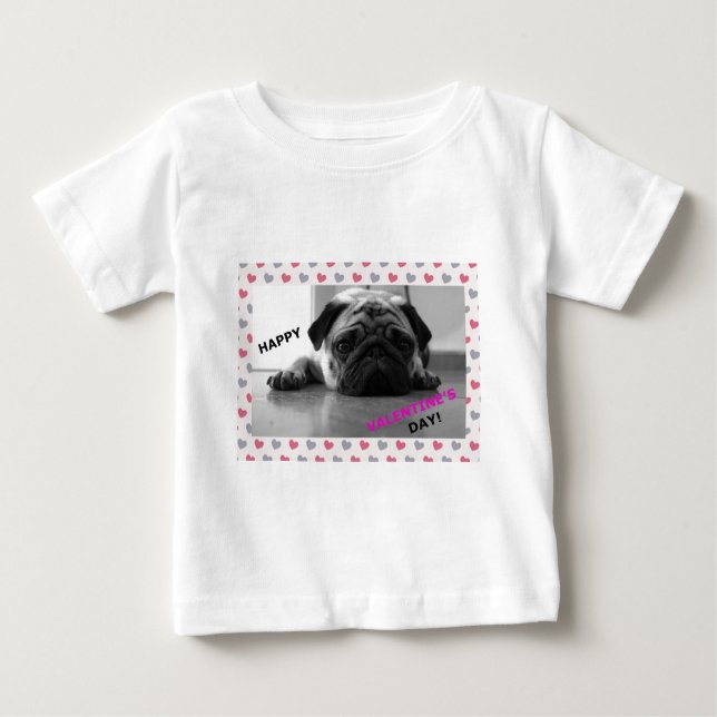 Camiseta Para Bebê Feliz dia de os namorados Pug (Frente)