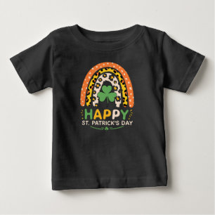 Camiseta Para Bebê Feliz Dia de São Patrício Leopardo Arco-íris Fofo