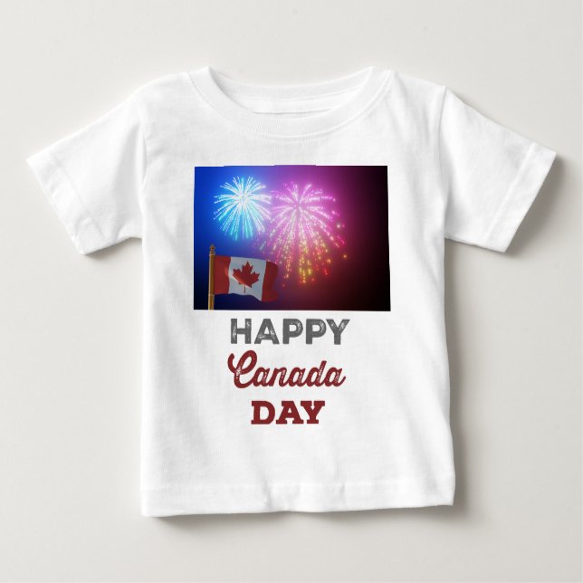 Camiseta Para Bebê Feliz Dia do Canadá Sinalizador e Fireworks (Frente)