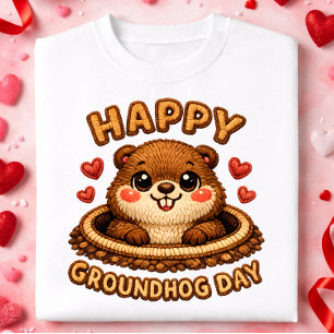 Camiseta Para Bebê Feliz Dia do Marmota Desenho de Marmota Fofo