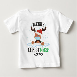 Camiseta Para Bebê feliz divertida, sanitizer com máscara de rena