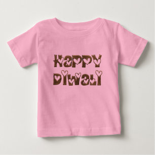 Camiseta Para Bebê Feliz Diwali saudando tipografia de corações bonit