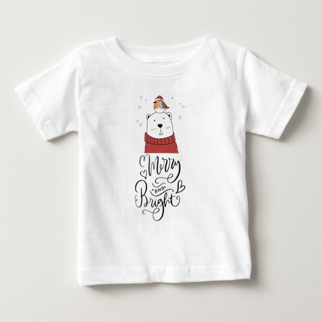 Camiseta Para Bebê Feliz E Bebê Brilhante Urso Feriado De Natal (Frente)