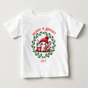 Camiseta Para Bebê Feliz e brilhante T-Shirt de Natal Moderno