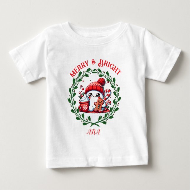 Camiseta Para Bebê Feliz e brilhante T-Shirt de Natal Moderno (Frente)