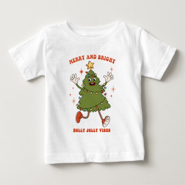Camiseta Para Bebê Feliz e Brilho - Férias de Natal Dançando (Frente)