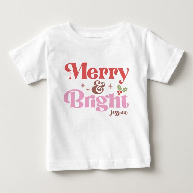Camiseta Para Bebê Feliz e Brilho Personalizado (Frente)