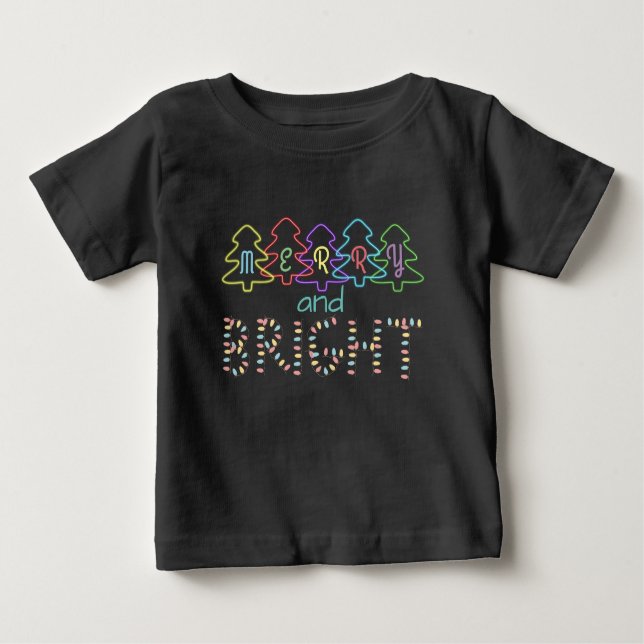 Camiseta Para Bebê Feliz e Luzes de Natal Brilhantes (Frente)