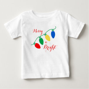 Camiseta Para Bebê Feliz e Luzes de Natal Brilhantes Personalizadas