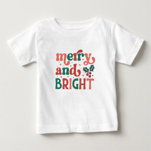 Camiseta Para Bebê Feliz e Natal brilhante (Frente)