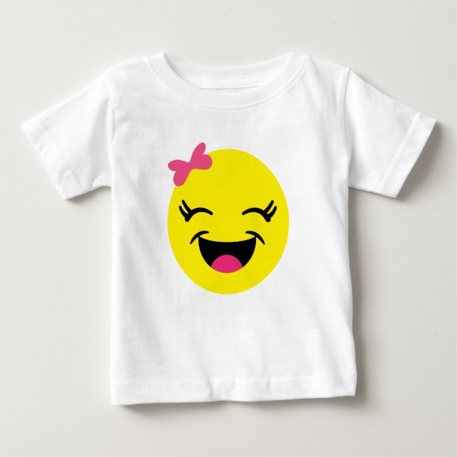Camiseta Para Bebê Feliz Emoji Girl (Frente)