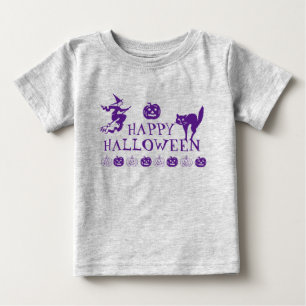 Camiseta Para Bebê Feliz fantasia de cinza roxa de Halloween